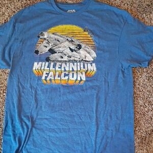 Star Wars Millennium Falcon Retro Graphic Tee - Blue with Yellow Accents